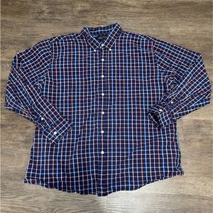Saddlebred1888 Shirt Mens 2XL Navy Checkered Long Sleeve Button Up All Cotton